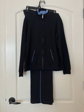 Style & Co. Petites Lounge Set 2 Pc Track Suit PL Jacket PS Pants Black Blue